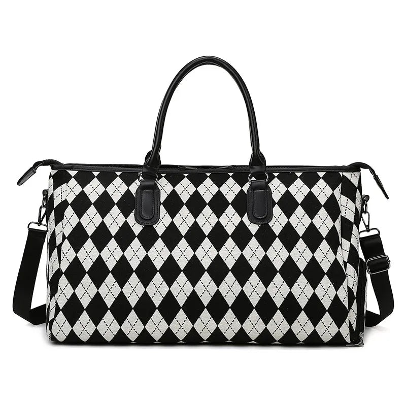 Women's travel bag - Checkerboard pattern & separate compartment for wet clothes