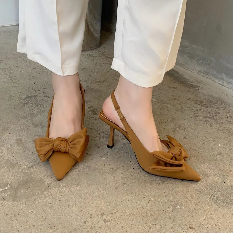 Women's Slingback Pumps - Bow Detail & Stiletto Heel