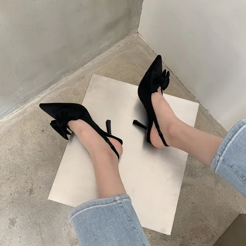 Women's Slingback Pumps - Bow Detail & Stiletto Heel