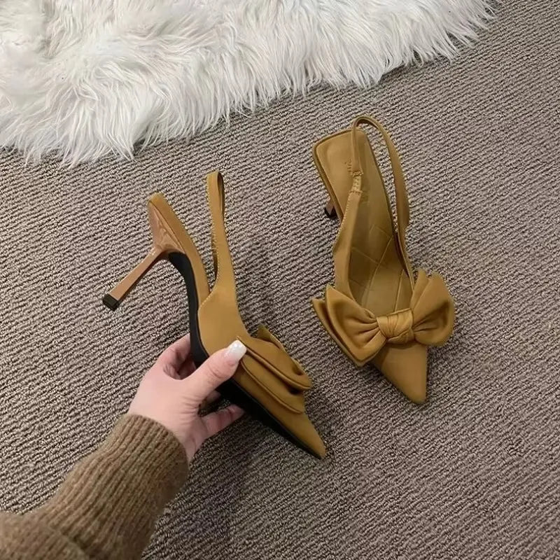 Women's Slingback Pumps - Bow Detail & Stiletto Heel