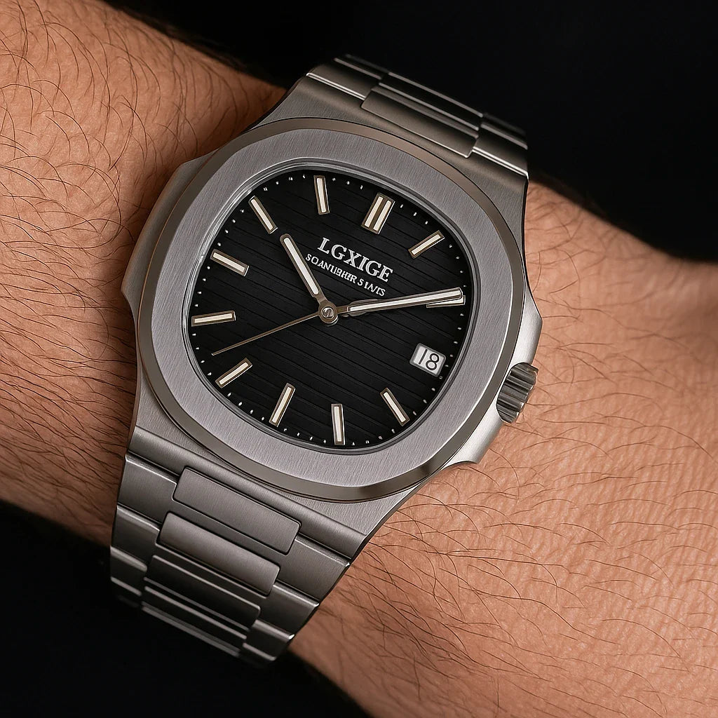 Elegant Men's Watch - Stainless Steel & Black Dial
