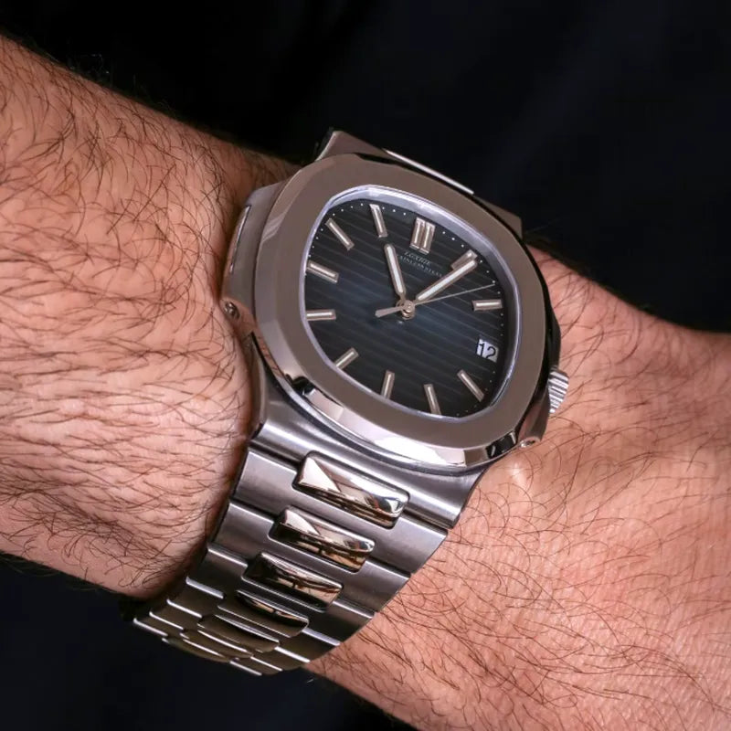 Elegant Men's Watch - Stainless Steel & Deep Blue Dial
